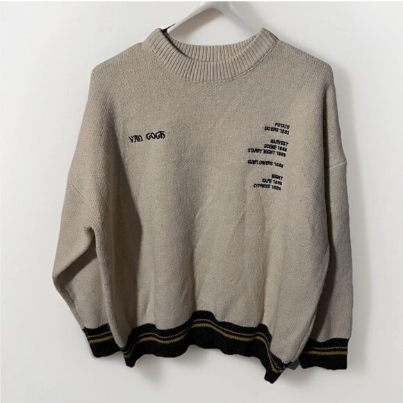 Aelfric Eden Sweater Men's Medium Ivory Van Gogh Embroidery Patchwork Pullover - Picture 1 of 5